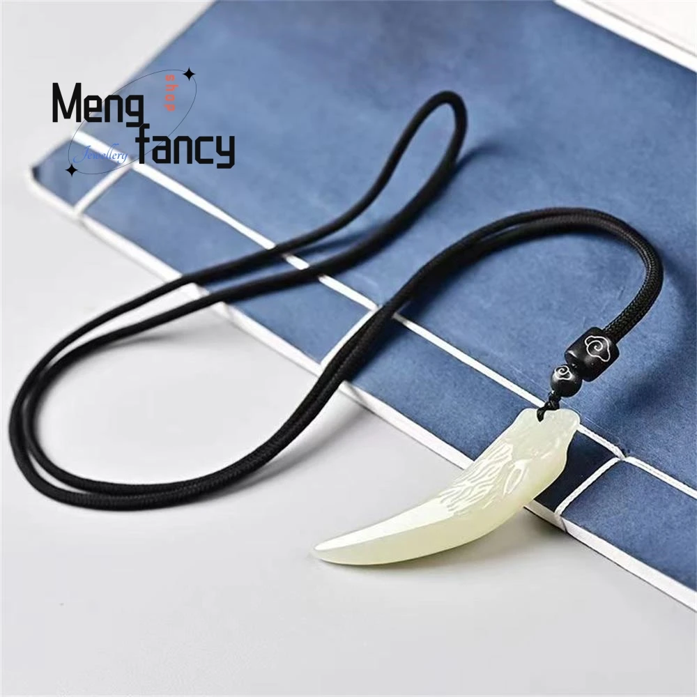 Natural Hetian White Jade Wolf Tooth Pendant Exquisite Elegant Simple High-grade Luxury Couple Fashion Jewelry Amulets Mascots