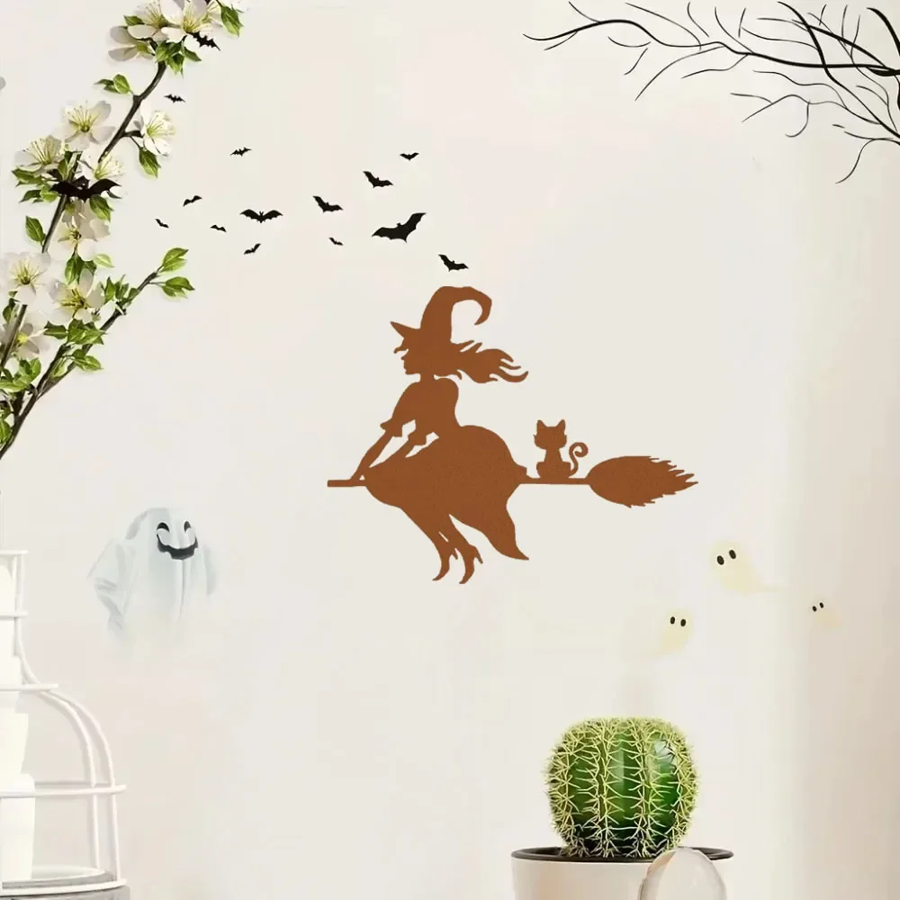 Enchanting 1pc Black Witch Metal Wall Decor – Add Magic to Your Home. Captivating Halloween Art. Stylish Metal Piece