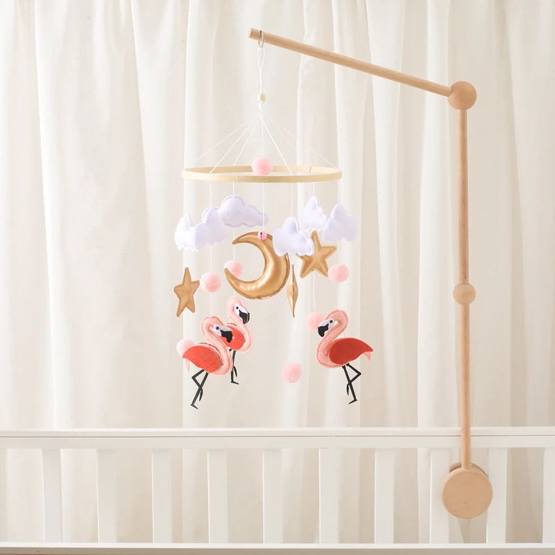 Baby Crib Mobile Wooden Bed Bell Rattle Toy Felt Animal Newborn Music Box Bed Bell Hanging Toys Comfort Bed Bell Toys Baby Gifts