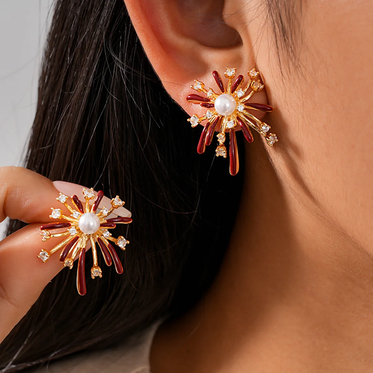 Zircon drop oil  pearl stud earrings personalized niche earrings light luxury high-end earrings women