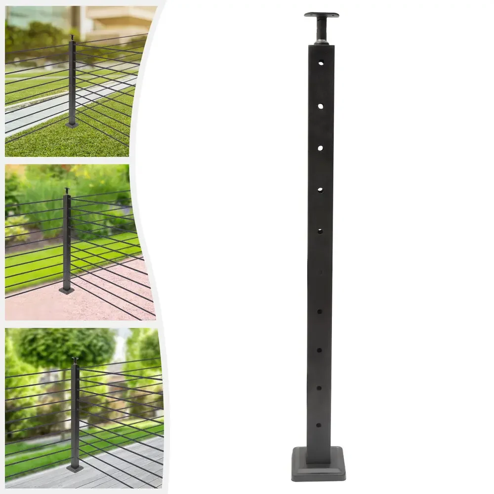 

36" Stainless Steel Cable Railing Post Black Top Mount for Wood Concrete Deck Fencing