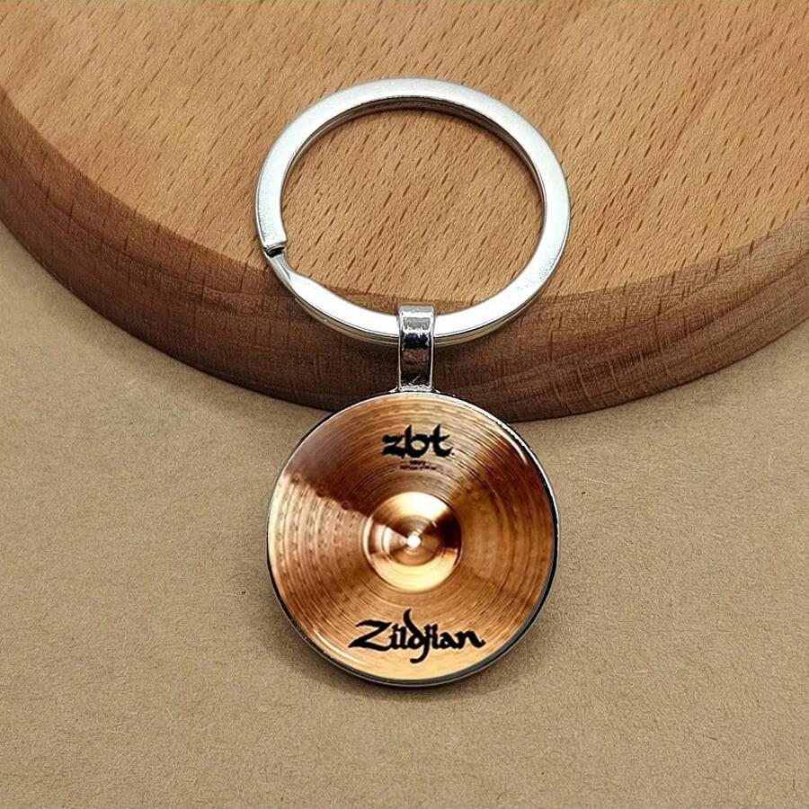 1 drummer cymbal disc pattern circular pendant keychain lobster clasp fashionable Christmas gift