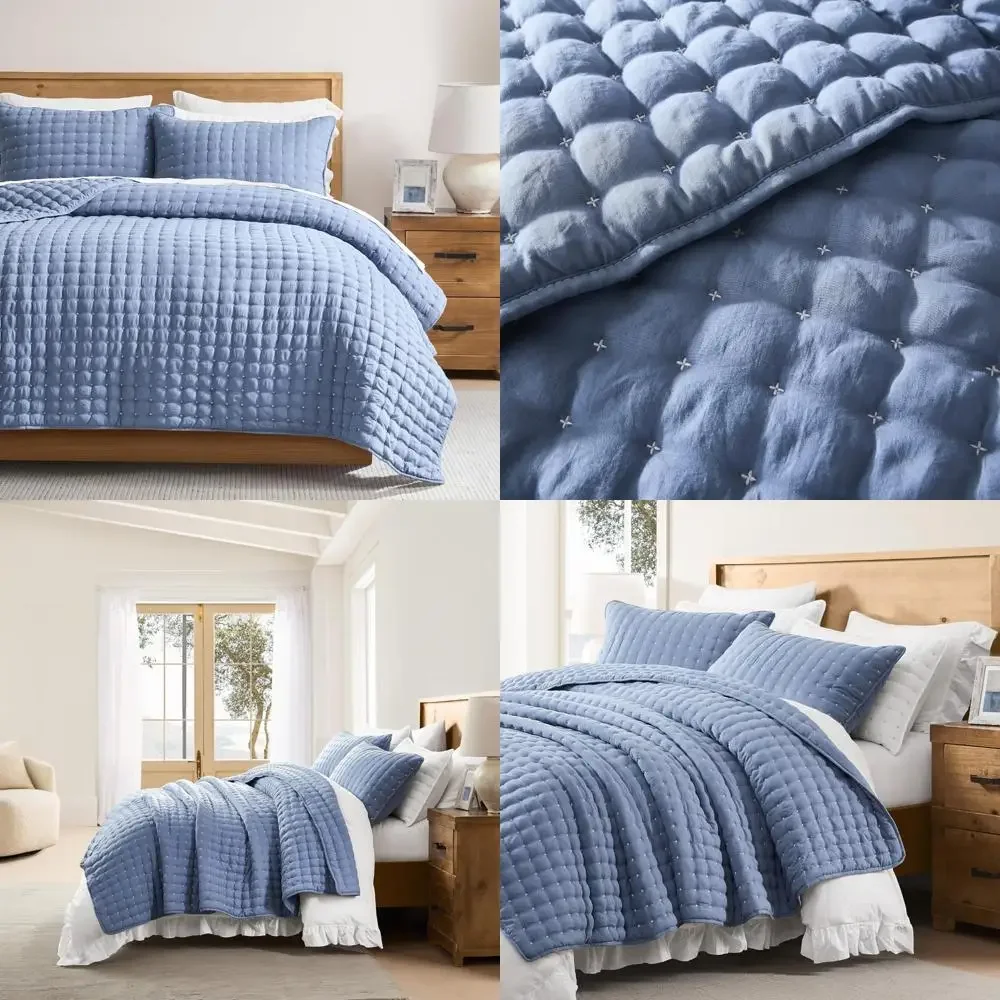 

WDCOZY Blue California Cal King Size Quilt Bedding Sets with Pillow Shams, Oversized Lightweight Soft Bedspread Coverlet, Quilte