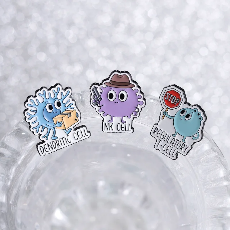 Creative Medical Badge Brooch Pins Cartoon Immune NK Regulatory T Cell Dendritic Enamel Lapel Pin C Accessory Gift For Doctor Nu