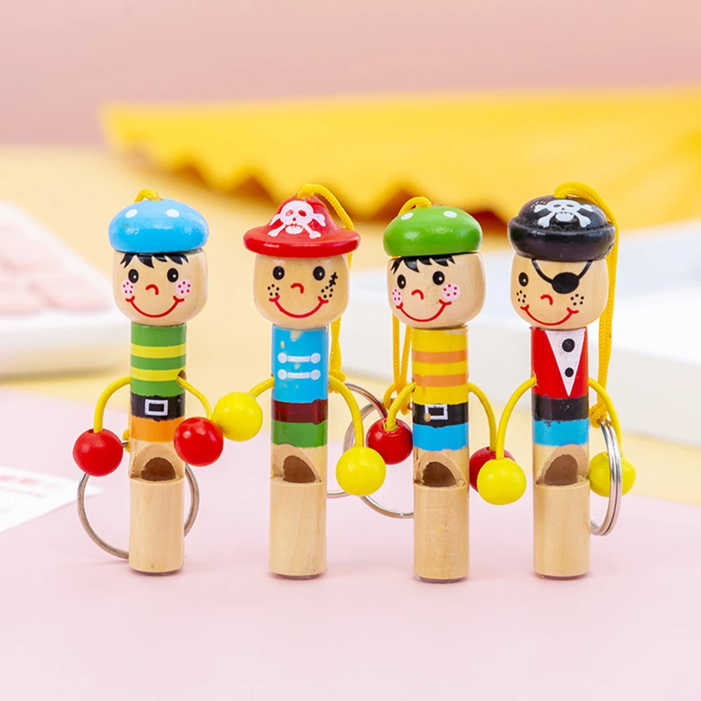 12/30 Pcs Mini Wooden Pirate Whistle Toy with Key Chain Kids Birthday Party Wedding Guest Gifts Souvenir Pinata Christmas Gifts