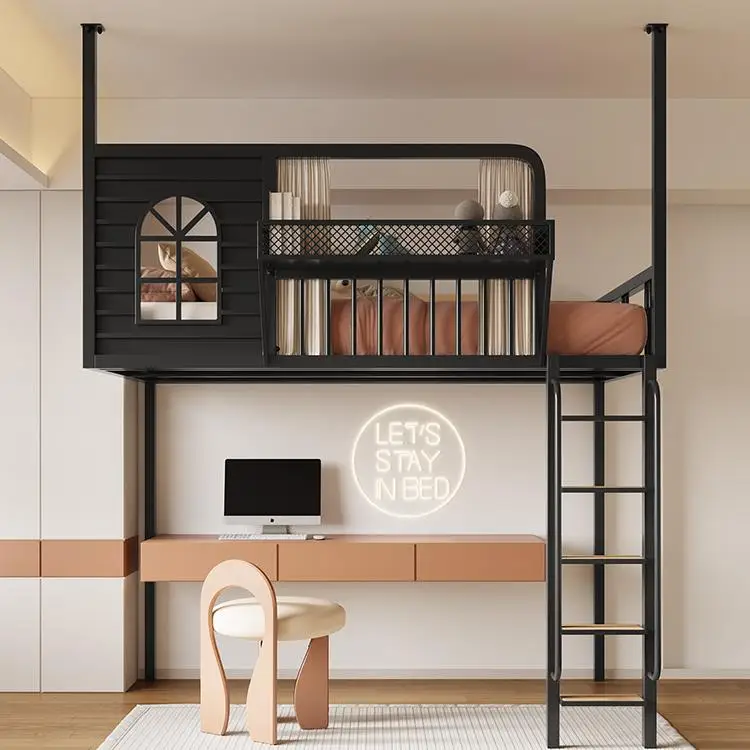 Nordic wrought iron bed sheet Upper floor Children's small apartment Loft apartment Hanging Duplex bed Going