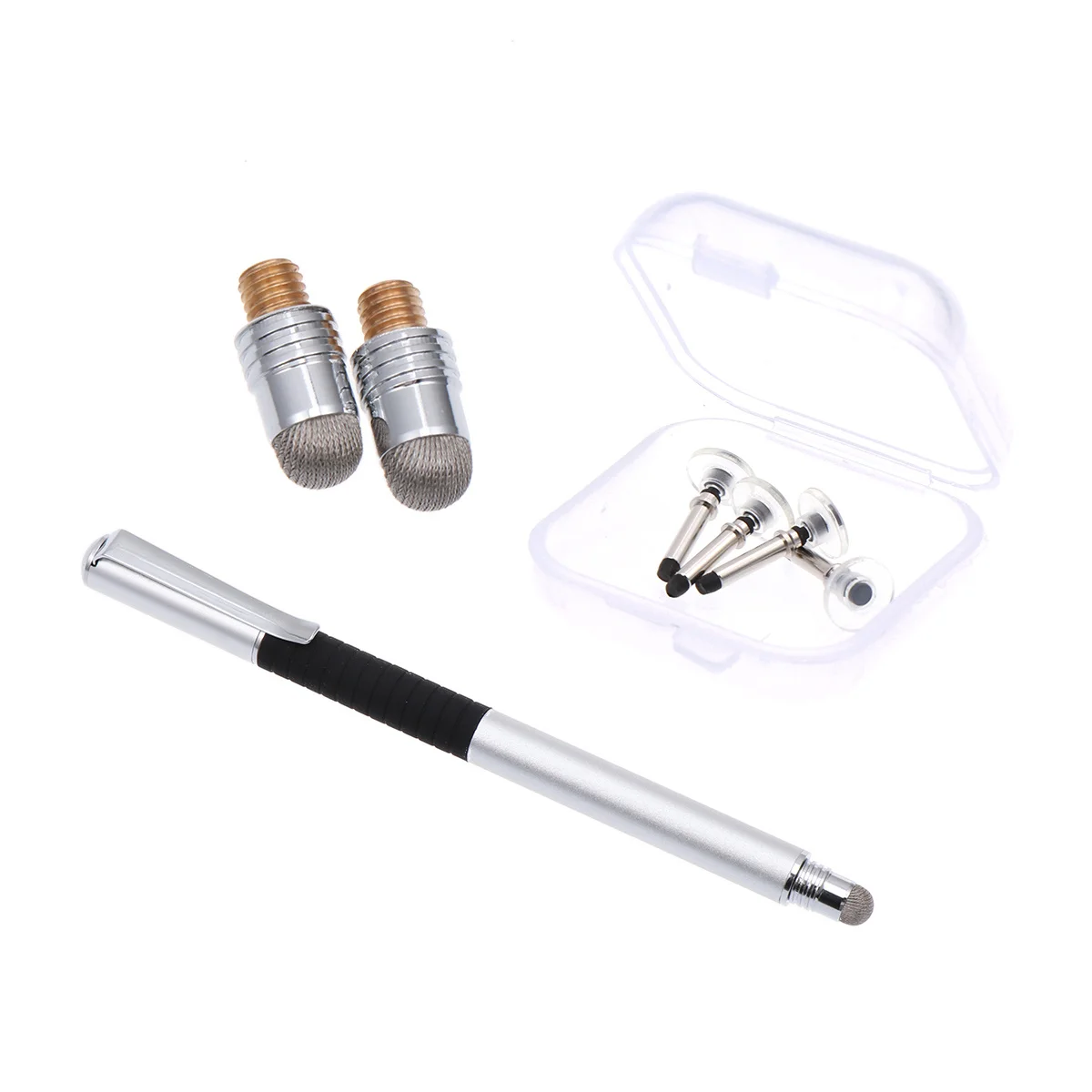 

5 шт. набор емкостных стилусов 2-в-1, прочный проводящий наконечник из микрофибры, круглый силиконовый диск для телефона, компьютера, серебристый