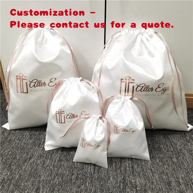 custom.Custom Rose Jewelry Packaging Underwear Satin Dust Pouch White Silk Lingerie Drawstring Satin Bag Hair Bund