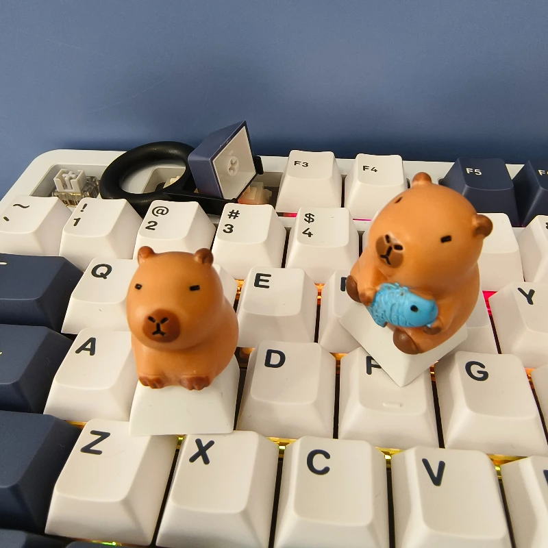 Kapibara DIY Custom Keycap Hold Fish Capybara Cute Keycaps for Mechanical Keyboard Caps Resin Artisan Key Caps Toy Holiday Gifts