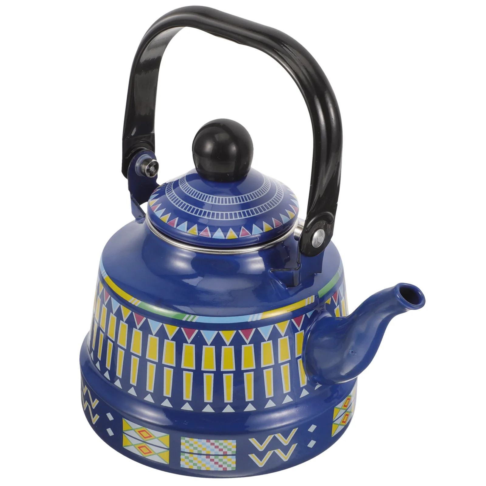 

1_1L Blue Geometric Teapot Enamel Kettle Vintage Stovetop Coffee Pot Daily Use Water Jug Heat Resistant Corrosion Proof Kitchen