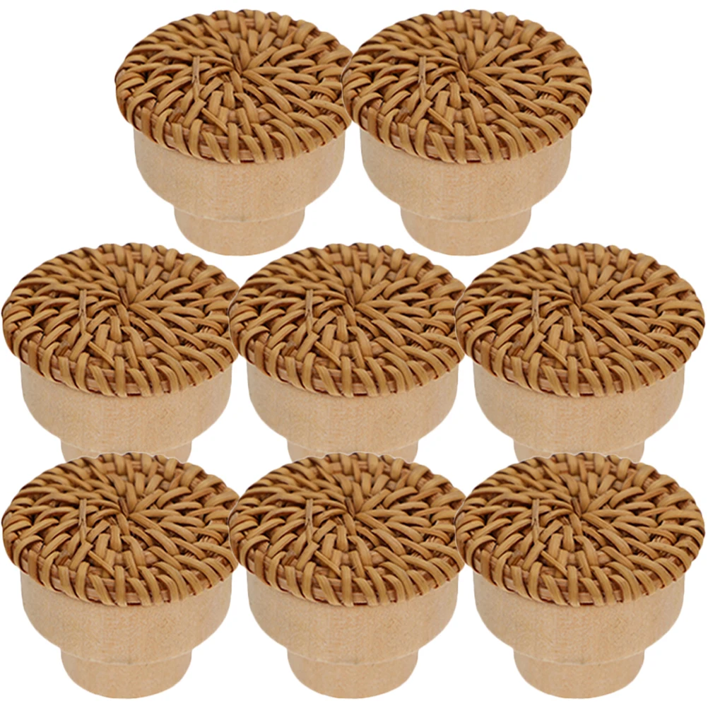 

8 Pcs Woven Bamboo H Cabinet Door Drawer Knobs For Drawers Furniture Pull Knobs Replacement Parts Color