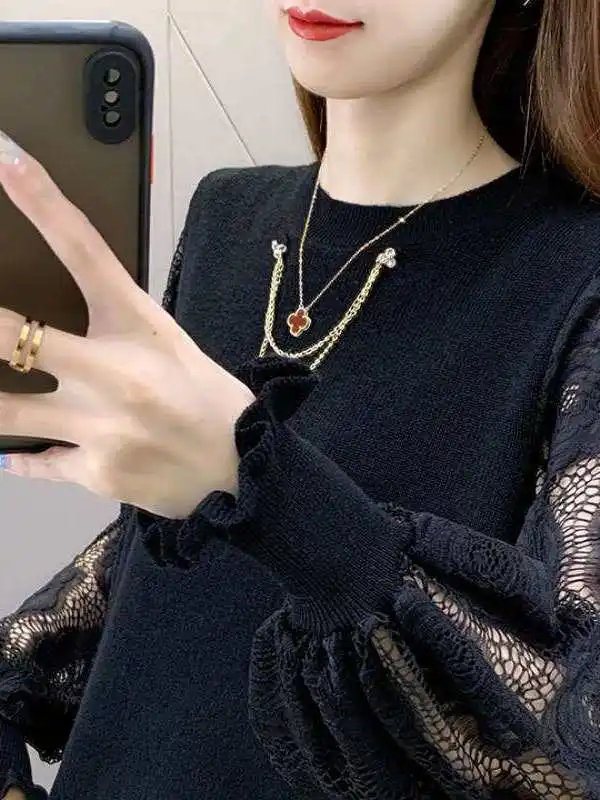 

Spring New Women's round Ne Pullover Sweater Knitted Cotton Long Sve Ultra-Thin Commute Sle Loose Fit Color