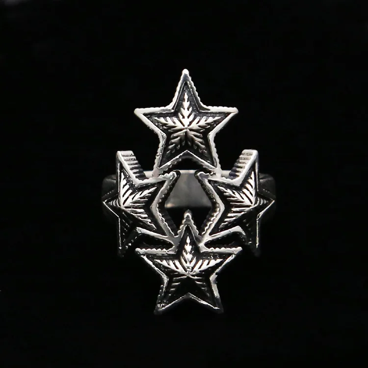 Anillo de plata de ley S925 con personalidad, joyería punk, retro, Estrella pentagonal exagerada, apertura como regalo de amor