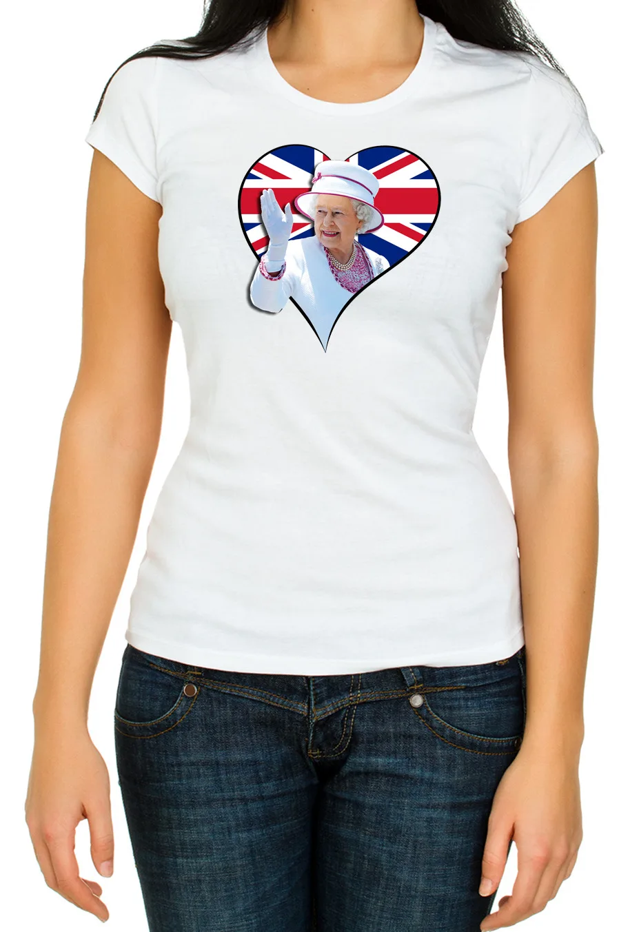 Heart U K Queen Elizabeth II White 3 4 T Shirt Woman k317