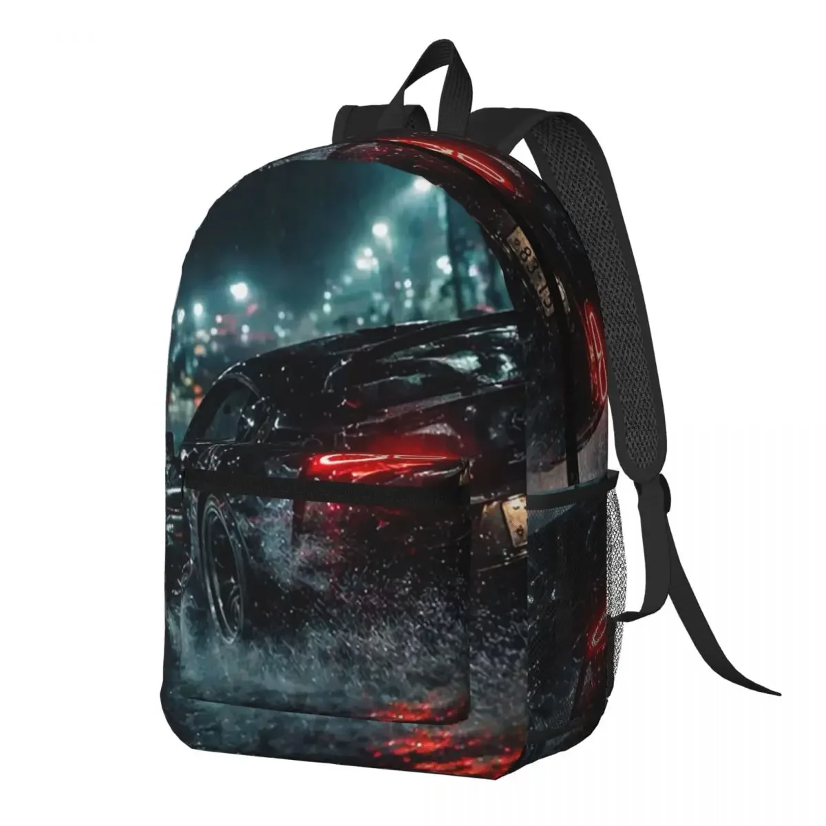 Black White Car In Smoke Water Reflection Backpack Daypack Large Capacity Children BookBag School Bag Shoulder Bags for Unisex