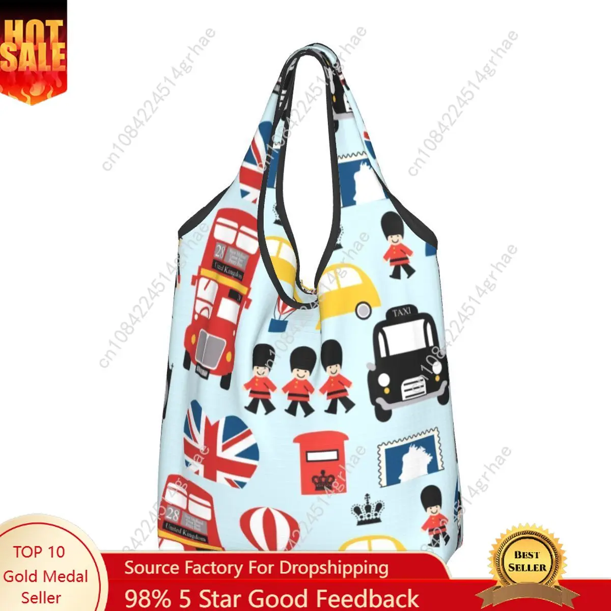 Custom British Flag London Red Bus Car Grocery Shopping Bag Fashion Shopper Tote Shoulder Bags Large Capacity Portable Handbag