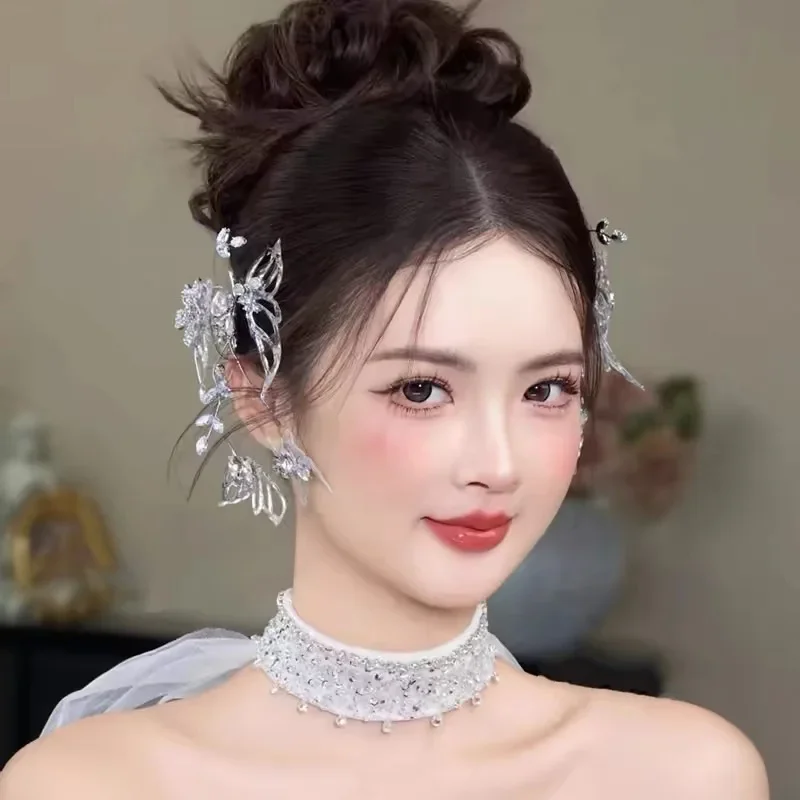 

new product water condensation ice transparent butterfly crown smart elf wedding headgear fairy bride hair accessories