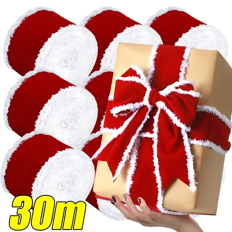 Weihnachten Rot Samt Dekorative Bänder Rollen DIY Stoff Tuch Draht Rand Band Für Geschenke Verpackung Weihnachten Urlaub Party Dekoration