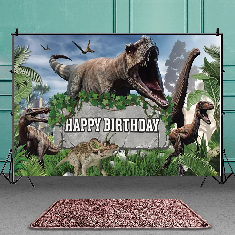 Jurassic World Photography Backdrop Tropical Jungle Dinosaur Park Boys Happy Birthday Party Photo Backdrop Props Wall Decoration