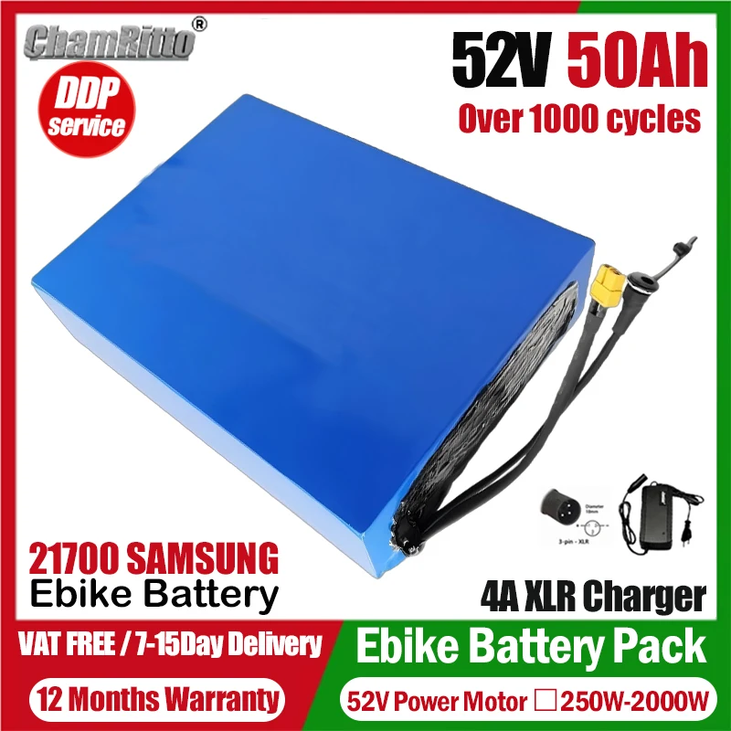 

52 В 2000 Вт аккумулятор для электрического велосипеда chamrider 52 В 20 Ач 25 Ач 30 Ач 35 Ач 40 Ач 50 Ач Электромобиль 1500 Вт 1000 Вт 750 Вт литиевая батарея