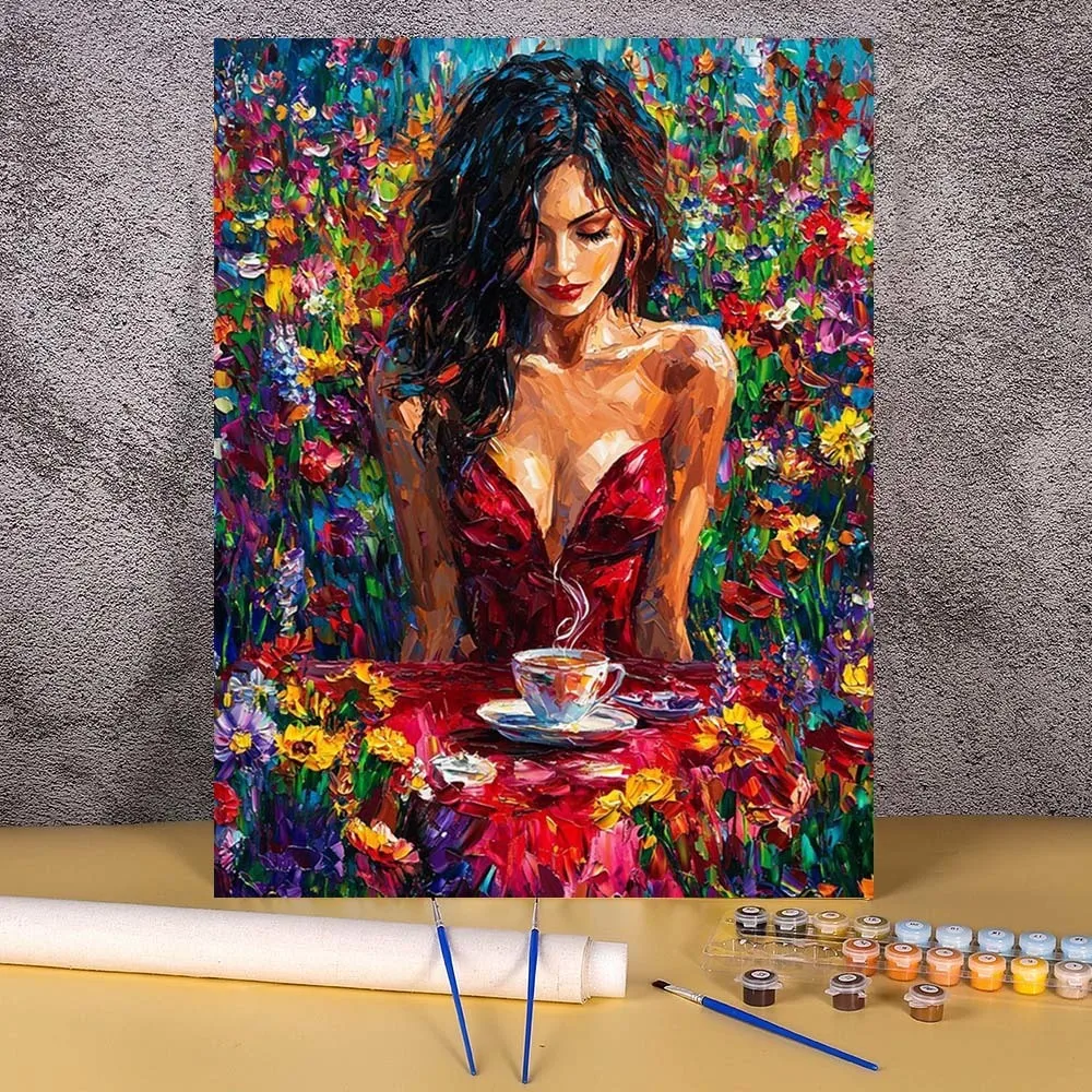 

Painting By Numbers For Adults Kits Coffee Girl Acrylic Paint On Canvas Handiwork Diy Crafts Picture With Numbers Drawing