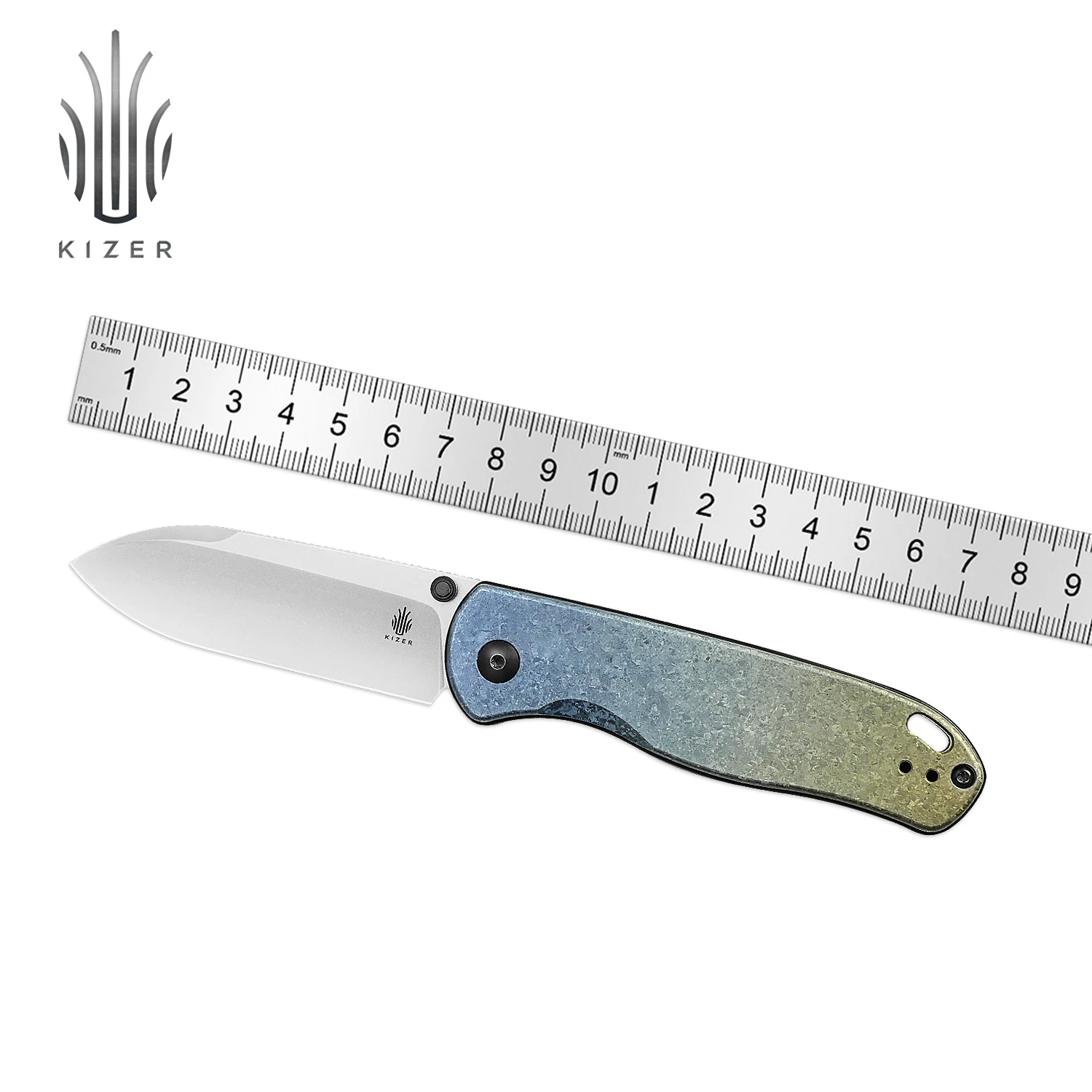 

Kizer Survival Knife Drop Bear Ki3619A3 2023 New Titanium Handle LC200N Steel Blade Outdoor Camping Knife with Deep Carry Clip