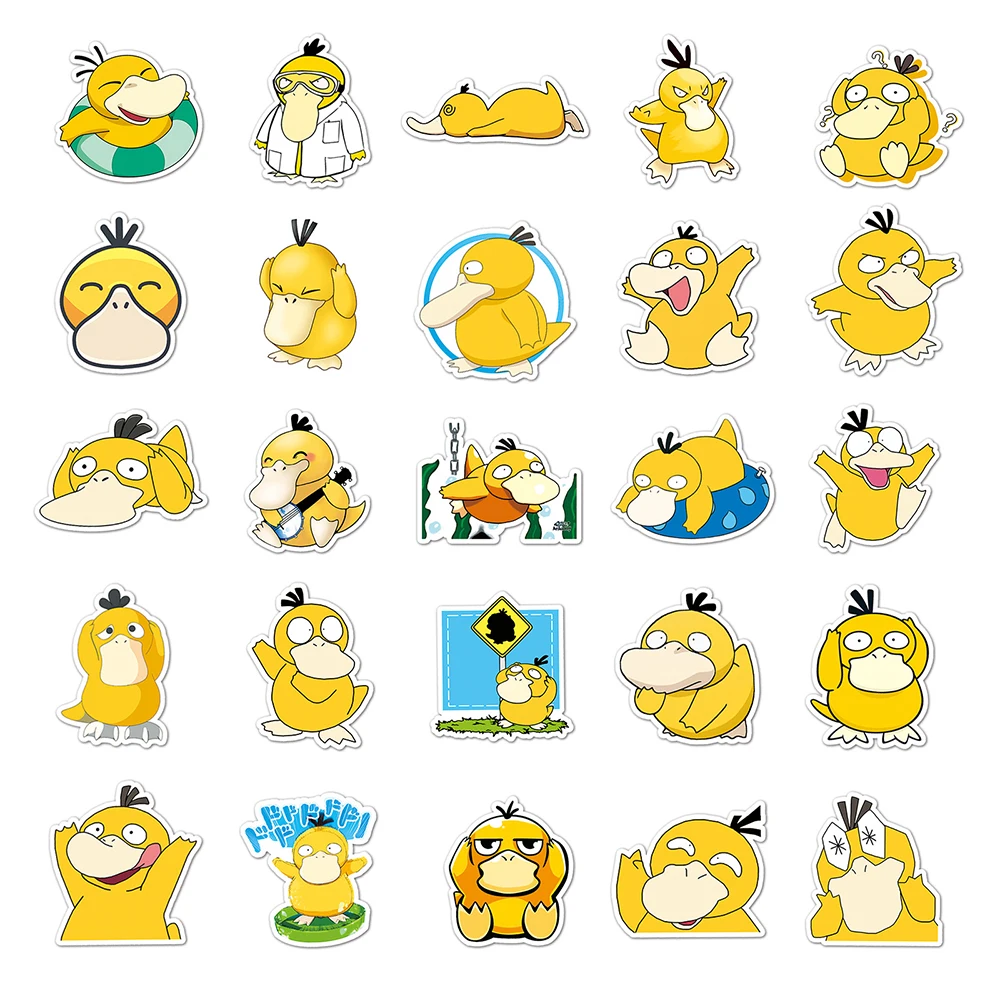 Pegatinas de dibujos animados de Pokemon Psyduck, calcomanías para monopatín, portátil, teléfono, equipaje, guitarra, impermeable, 10/30/50 piezas