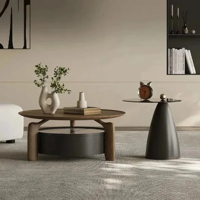 

Итальянский минималистичный журнальный столик из массива дерева для гостиной, комбинированный, с каменной столешницей и местом для хранения