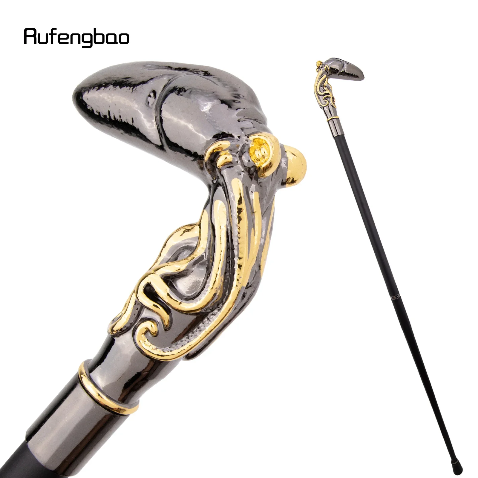 Golden Black Octopus Fish Squid Walking Cane Fashion Decorative Walking Stick Gentleman Performance stage Cane 93cm