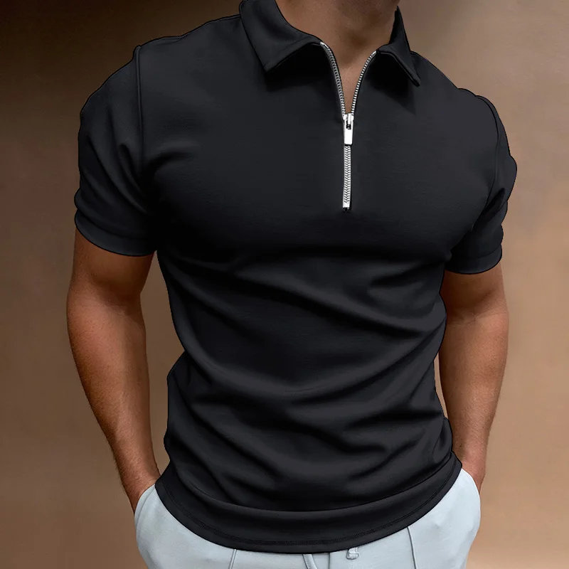 Polo estiva da uomo tinta unita manica corta colletto rovesciato magliette con cerniera e per uomo Casual Streetwear nuovi top maschili