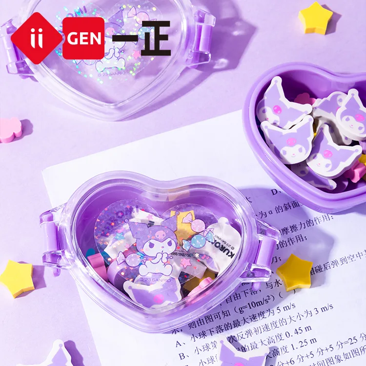 Imagem -02 - Sanrio Papelaria Borrachas Love Storage Box Creative Eraser Supplies Cinnamoroll Pochacco dos Desenhos Animados Estudante Lápis Eraser 12 Pcs por Caixa