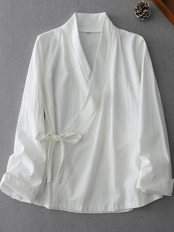 

Wudang Inner irt Tai Chi Hanfu Женский облегающий базовый слой Топ Чистая белая традиционная китайская одежда V-Ne Long Sve