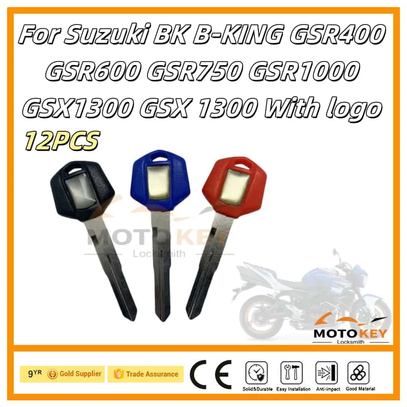 12pcs for Suzuki BK B-KING GSR400 GSR600 GSR750 GSR1000 GSX1300 Uncut Key  Motorcycle Key Blank Replacement with Logo