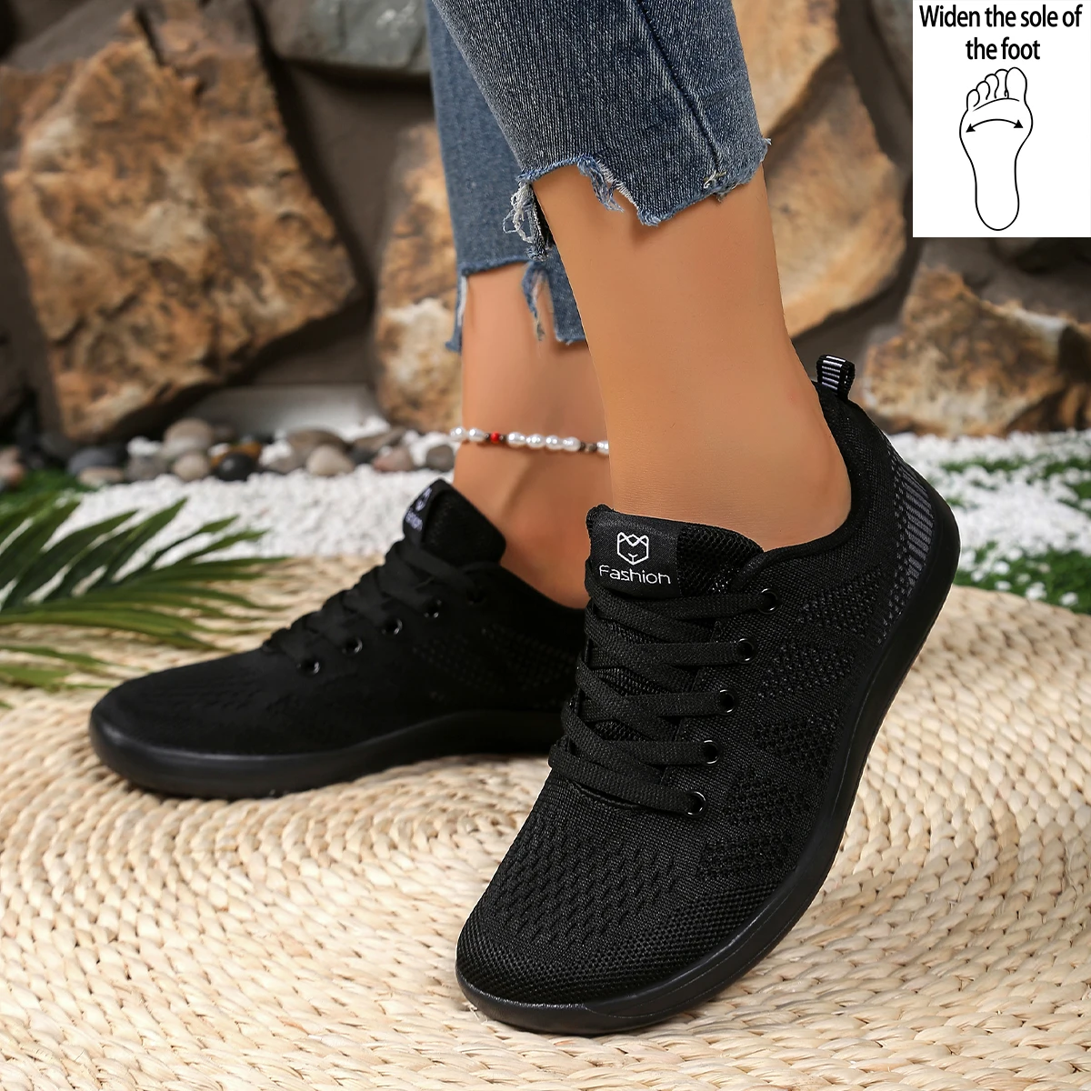 Women's Plus Size Wide Fit Mesh Athletic Shoes with Front Lace-Up and Ruffle Decorations, Perfect for Casual Wear
