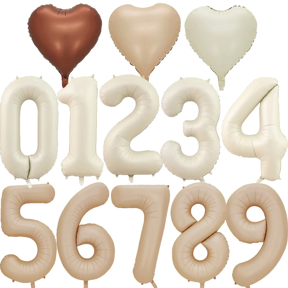 1pc 32/40inch Cream/Caramel Color 1-9 Digital Balloon for 30 40 50 Adult Kids Happy Birthday Party Decoration DIY Party Supplies