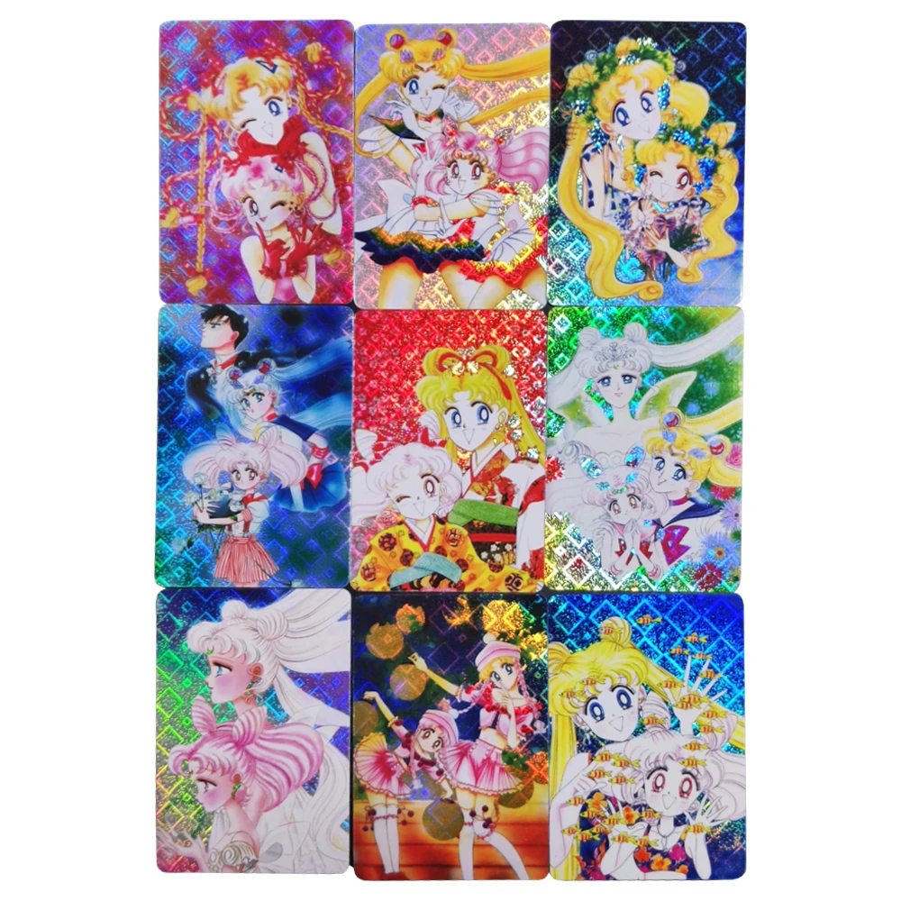 20Pcs/set Anime Girls Can be pasted Flash Card Tsukino Usagi Aino Minako Hino Rei Chibiusa Sticker Classic Anime Collection Card