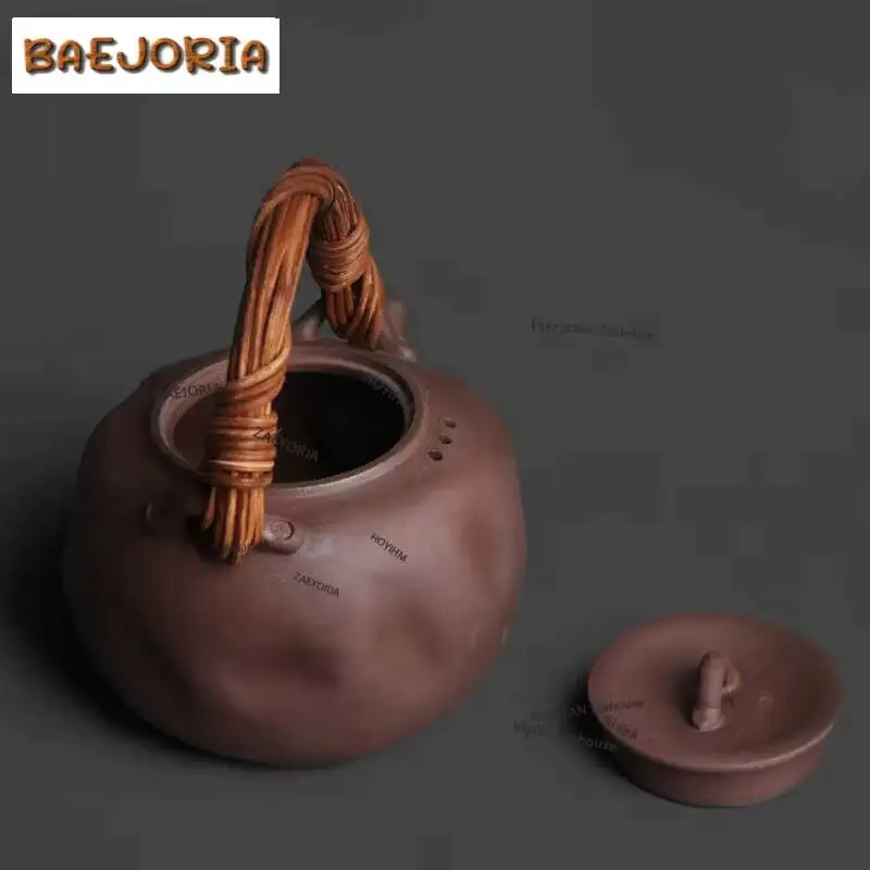 900ml Coarse Pottery Old Rock Clay Lifting Handle Teapot Elegant Tea Infuser Pot Tea Brewing Kettle With Filter Drinkware Craft