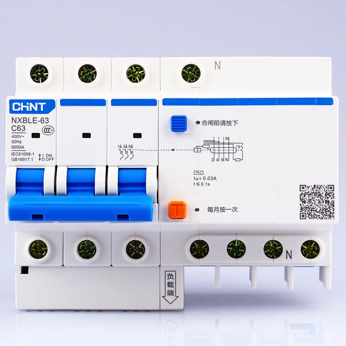 CHNT CHINT NXBLE-63 3P + N 6A 10A 16A 20A 25A 32A 40A 50A 63A RCBO protezione interruttore differenziale