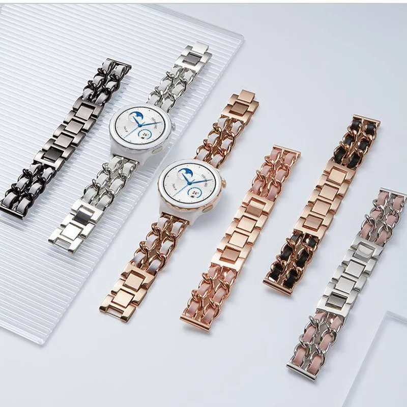 Correa de 22mm y 20mm para Samsung Galaxy watch 6/5 pro/4/Classic/Active 2, pulsera de cuero y metal de lujo, correa para Huawei watch GT2-2e-3 pro