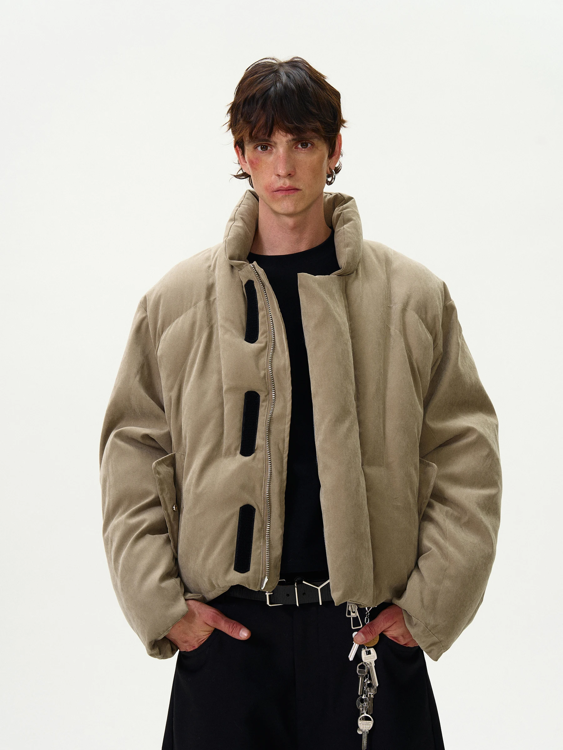 High Street Men's Padded Jackets Turn-down Collar Casual Thickened Solid Color Loose Male Cotton Coats