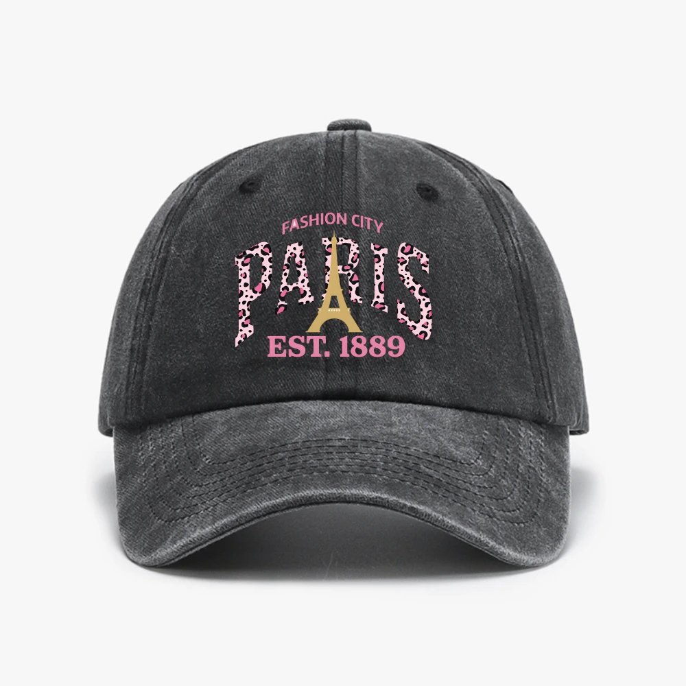 Pink Leopard Print Paris 1889 Pattern Woman baseball cap  outdoor camping fishing sunhat Adjustable Casual Washed Hats