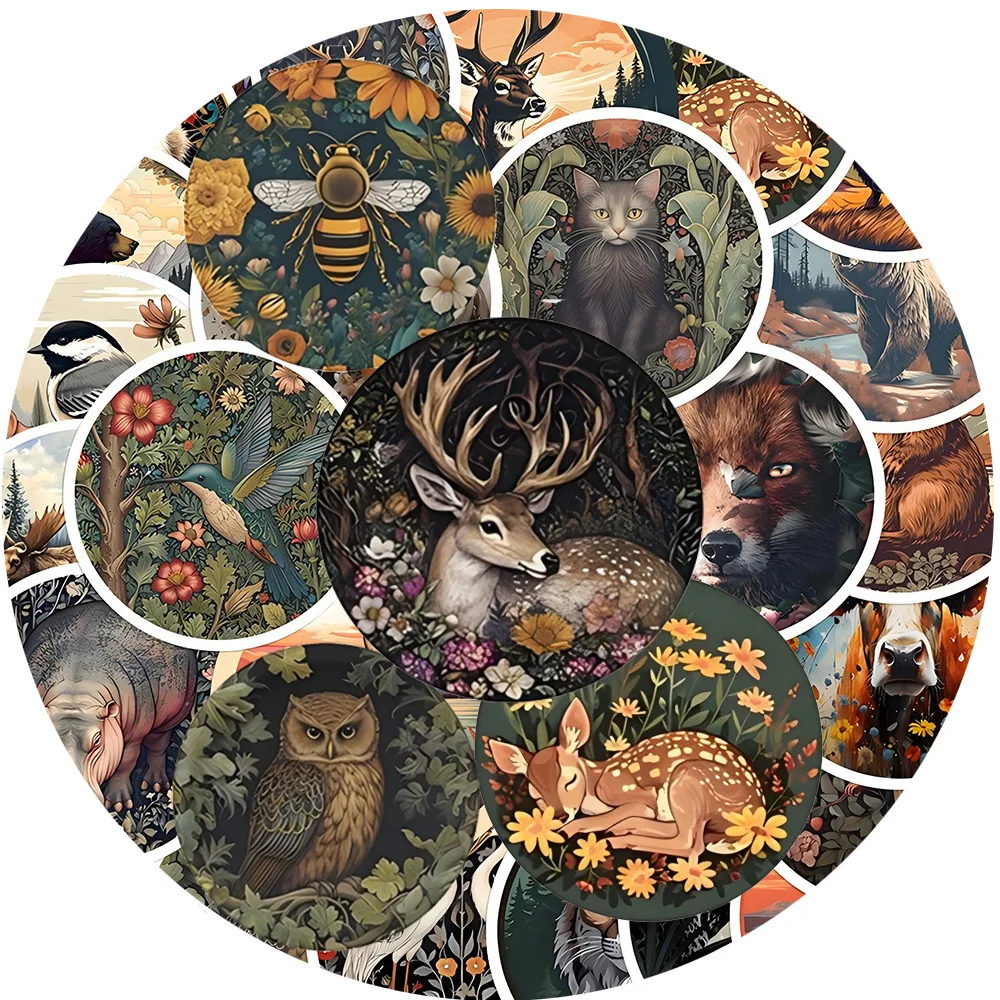 

10/30/50pcs Creative Retro Animal Cartoon Stickers Aesthetic DIY Stationery Phone Scrapbook Cool Decoration Sticker for Kid Toy