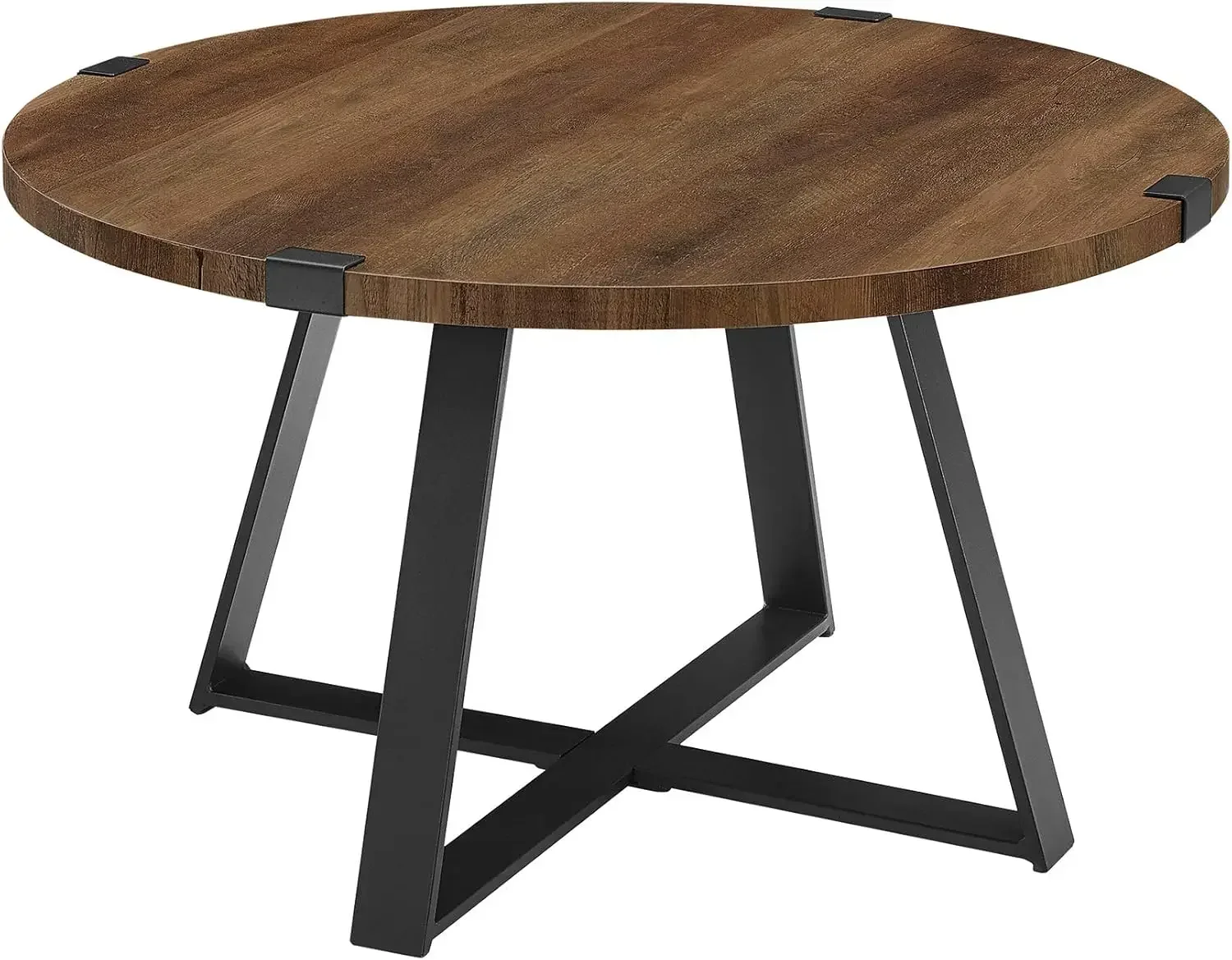 Anastasia Modern Metal Wrap X Base Coffee Table, 30 Inch, Black and Rustic Oak