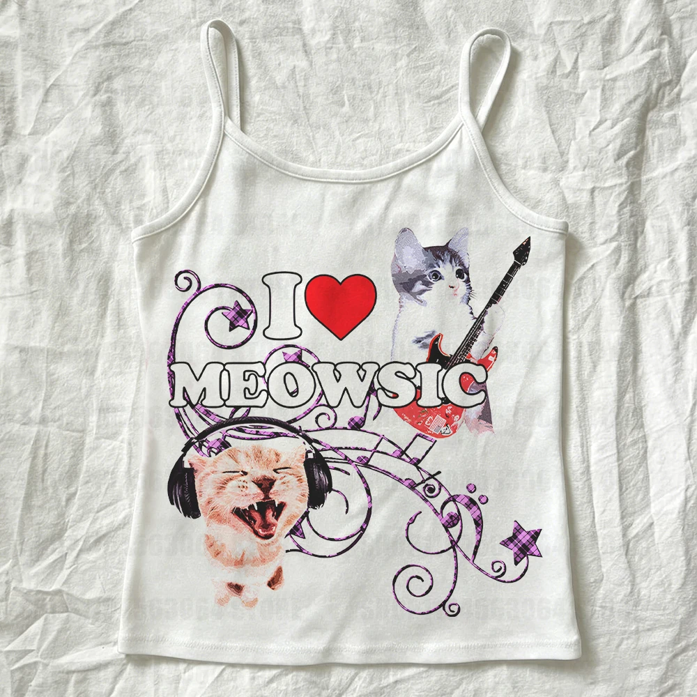 Japanese Y2k Kitty Women Clothes Kpop 2000s Tops Aesthetic Clothing Gothic Graphic T Shirts Women's Cropped Emo Harajuku Kawaii