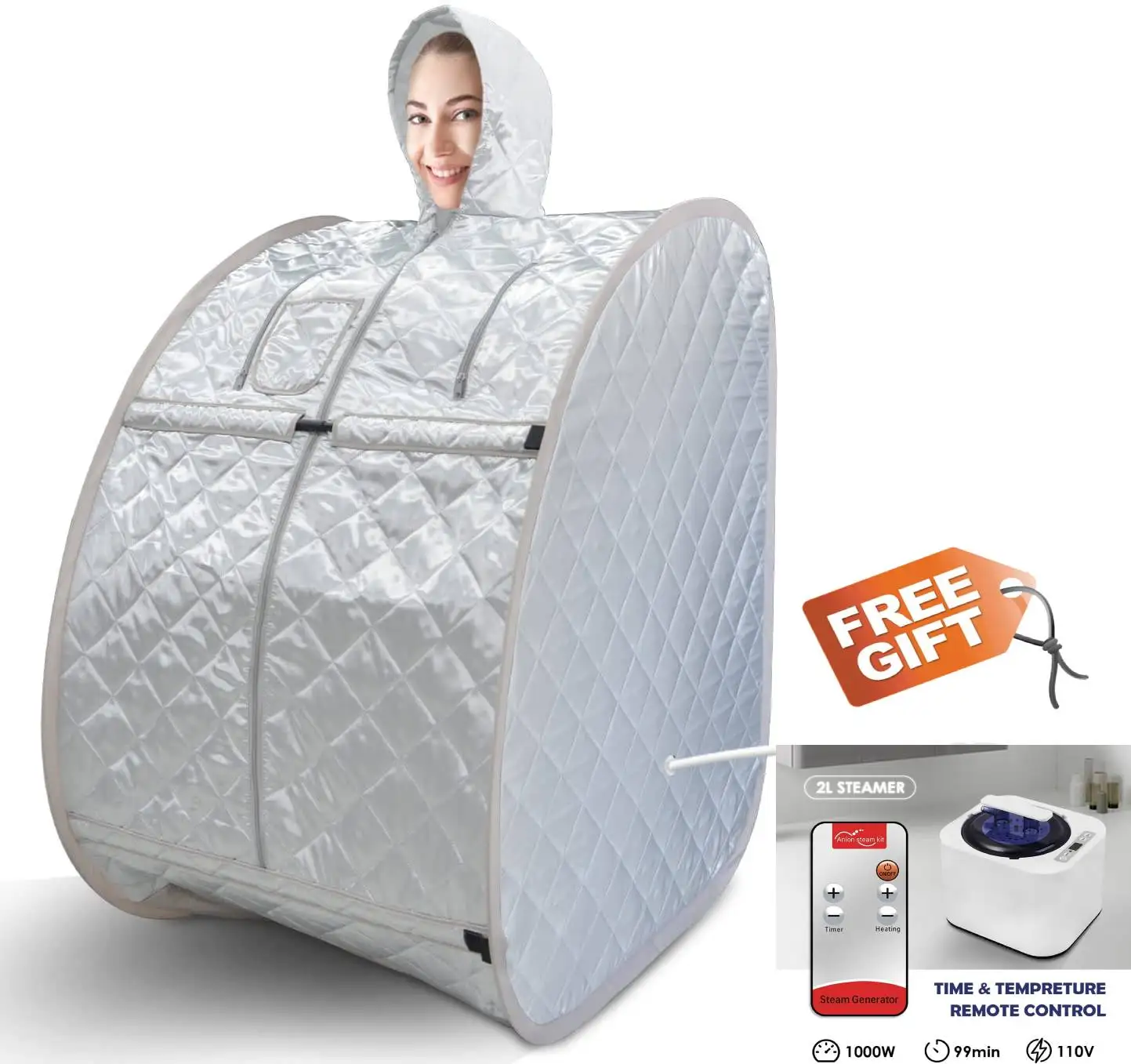 Personal Portable Spa Sauna 2L&1000W Steam Generator Slimming Weight Loss Therapy Radiant Rejuvenator