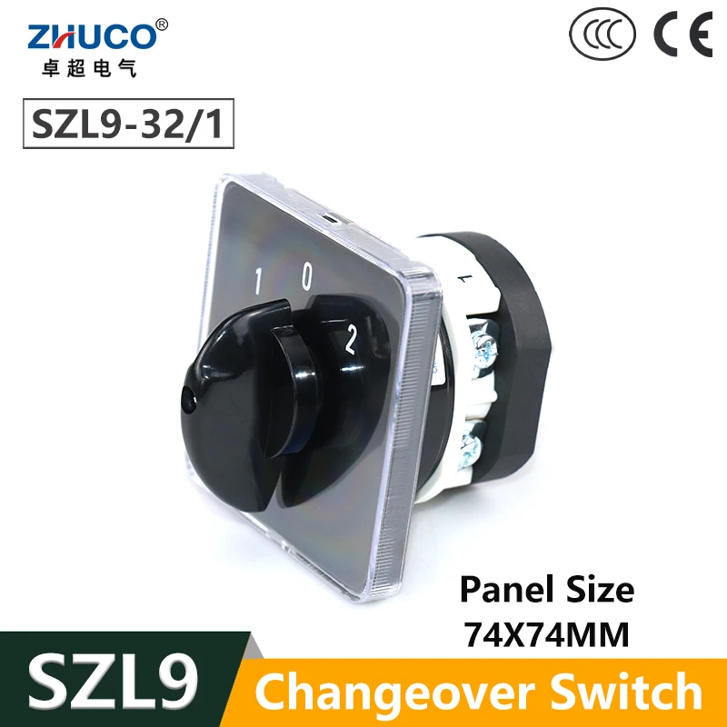 

ZHUCO SZL9-32/1 1 Pole 1-0-2 32A 3 Positon 4 Screws Power Supply Switching ON-OFF-ON Selector Universal Changeover Cam Switch
