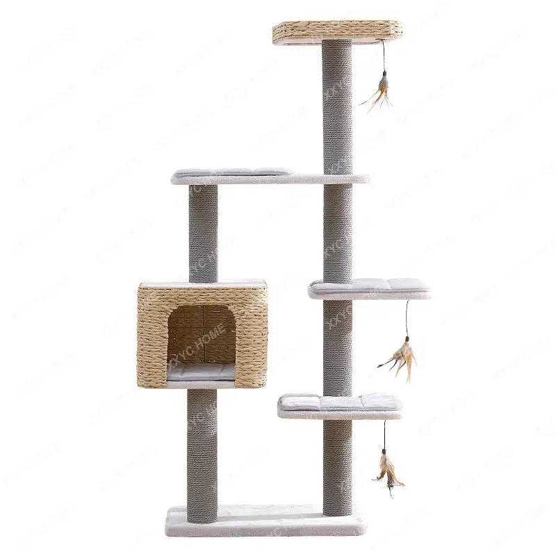 Woven Rattan Cat Climbing Frame Cat Nest Cat Tree Integrated Big Cat Four Seasons Available Cat Jumping Platform Climbing Frame