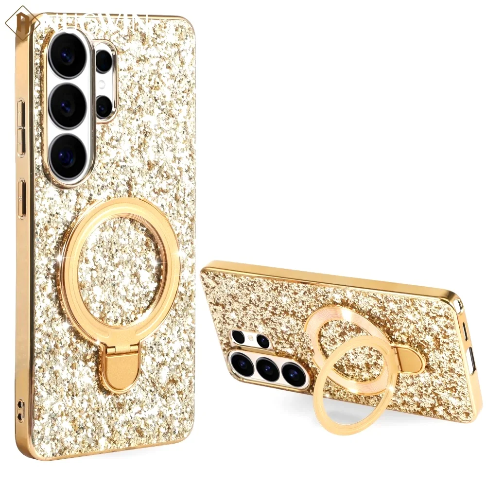 Starry Glitter Sequin Folding Stand Case For Samsung Galaxy S26 S25 S24 S23 S22 Ultra Plus A55 A56 A26 Luxury Shockproof Cover