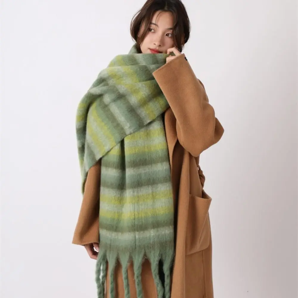 

Simple Mohair Plaid Wool Scarf Tassel Plush Winter Cashmere Scarves Thicken Korean Style Long Shawl Autumn Winter