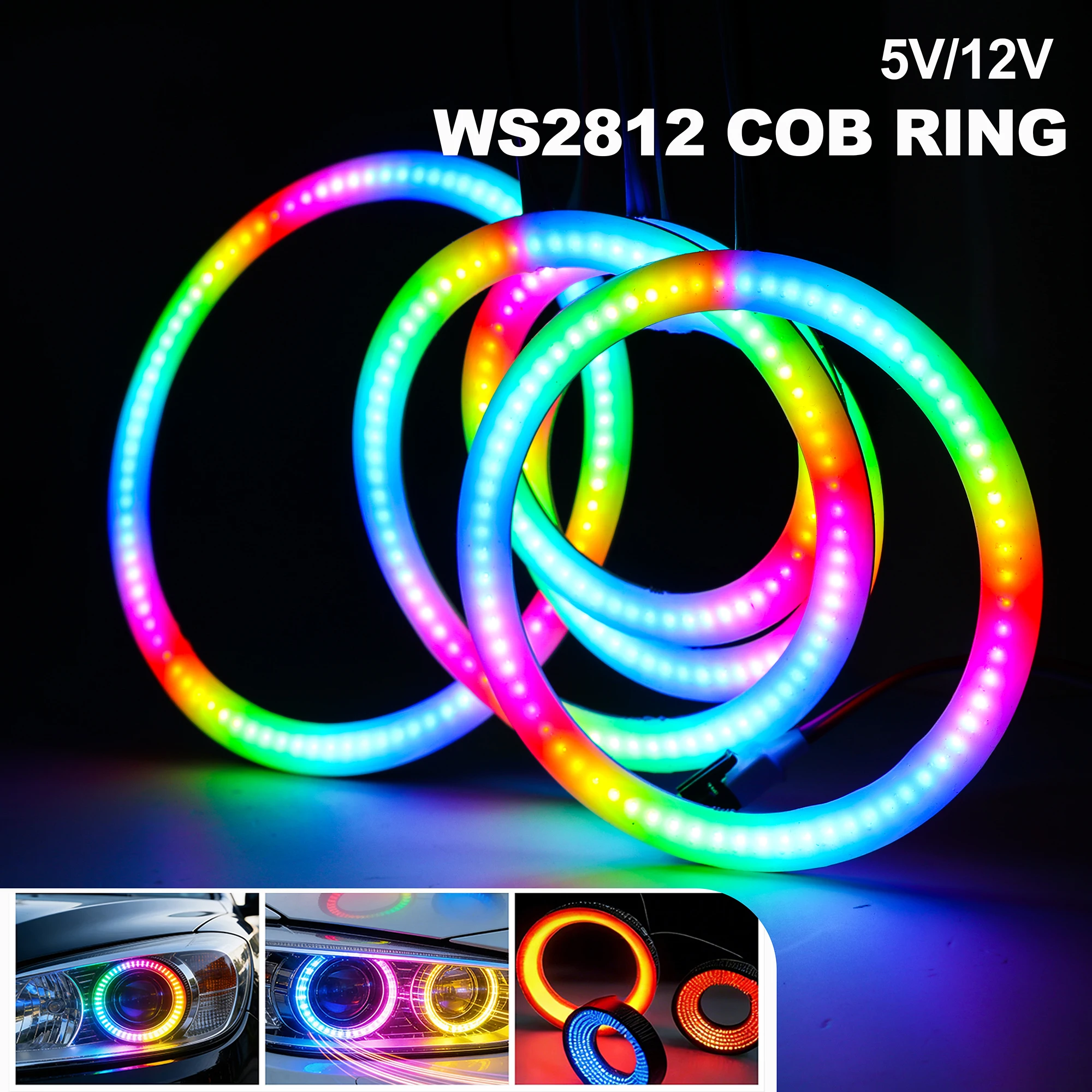 

5V/12V WS2812 RGB COB Ring Light 27/48/74/96/120MM Individually Addressable with Built-in IC WS2812 WS2811 DC5V/12V RGB COB RING